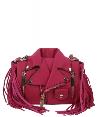 Motorcycle Jacket Fringe Crossbody Bag Satchel LY120 HOT PINK